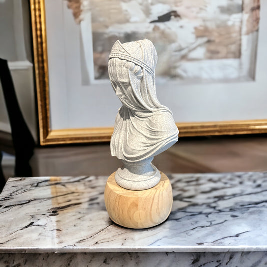 Veiled Virgin Bust Sculpture 3D Printed Marble – Classical Elegance Meets Modern Artistry